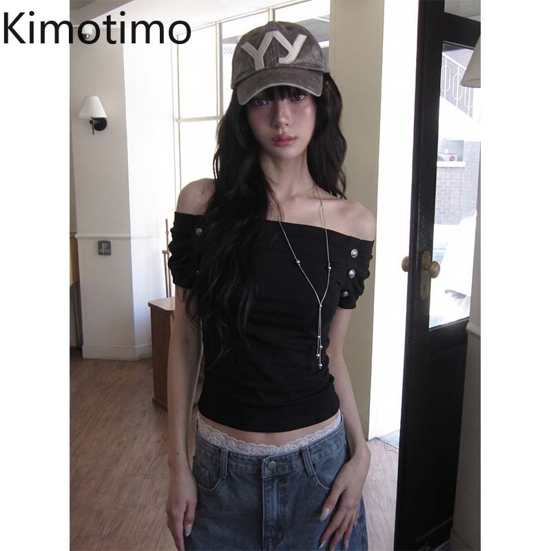 Women'S Y2K Fashion Aesthetic - Kimotimo Sexy Off Shoulder T-shirt Women