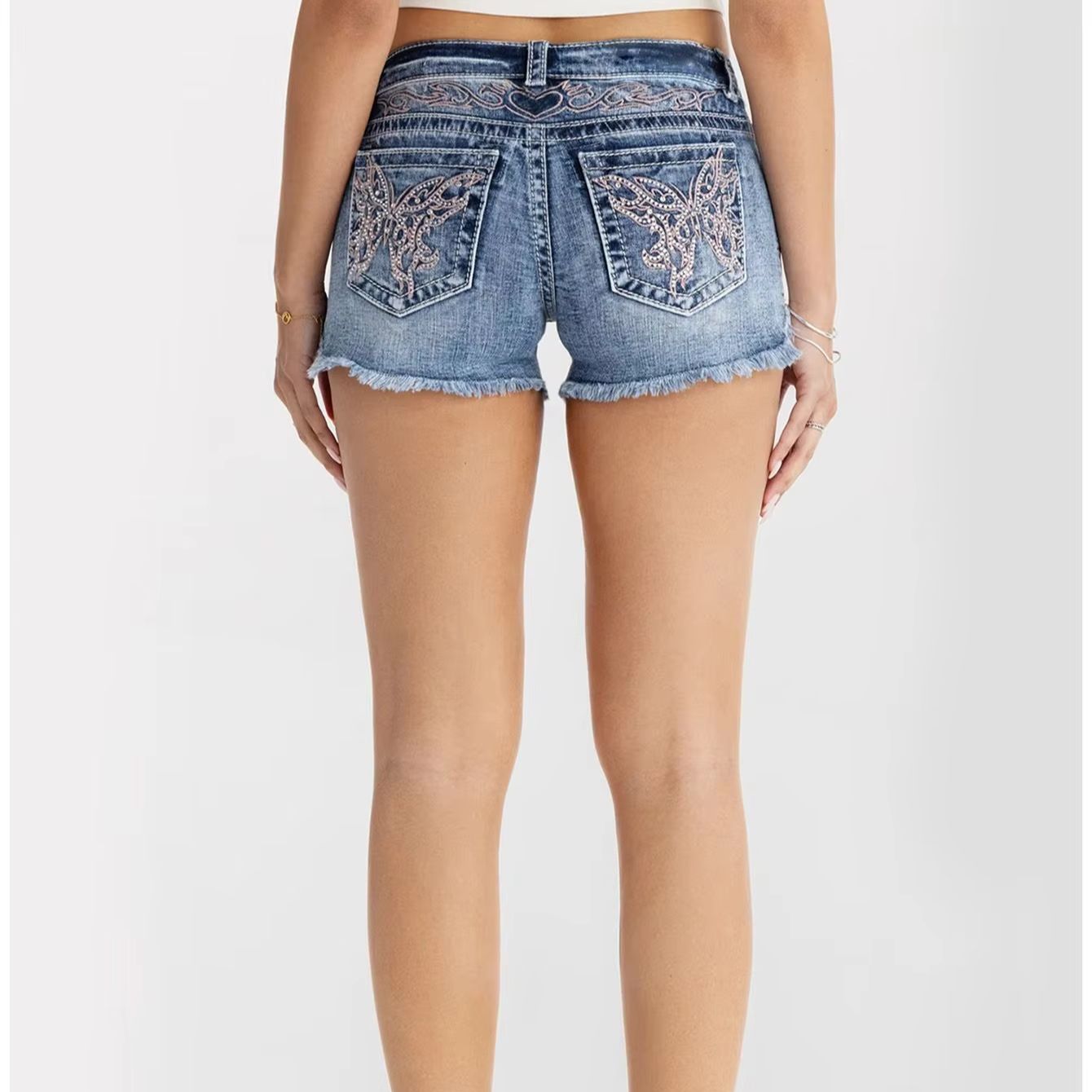 Denim Shorts Women - Women Clothes Butterfly Rhinestone Denim Shorts