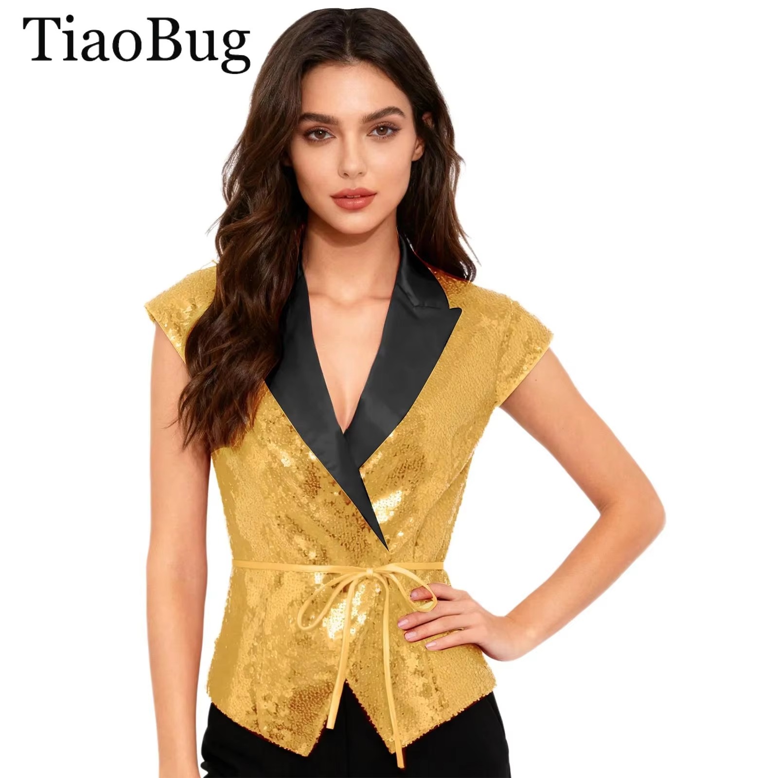 Women'S Fashion Labels - Women Sequin Vest V-neck Label Cap