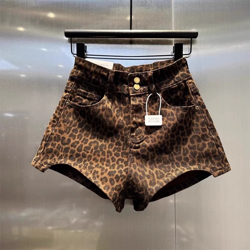Denim Shorts Women - Summer 2025 New American Leopard Print