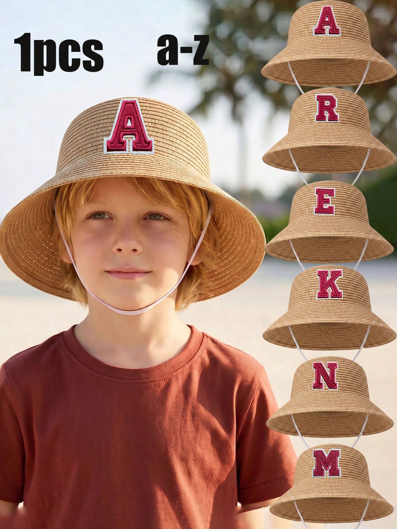 1Pc 3-8Y Boys Coffee Bow Straw - Straw Hat Summer ulasan dan harga