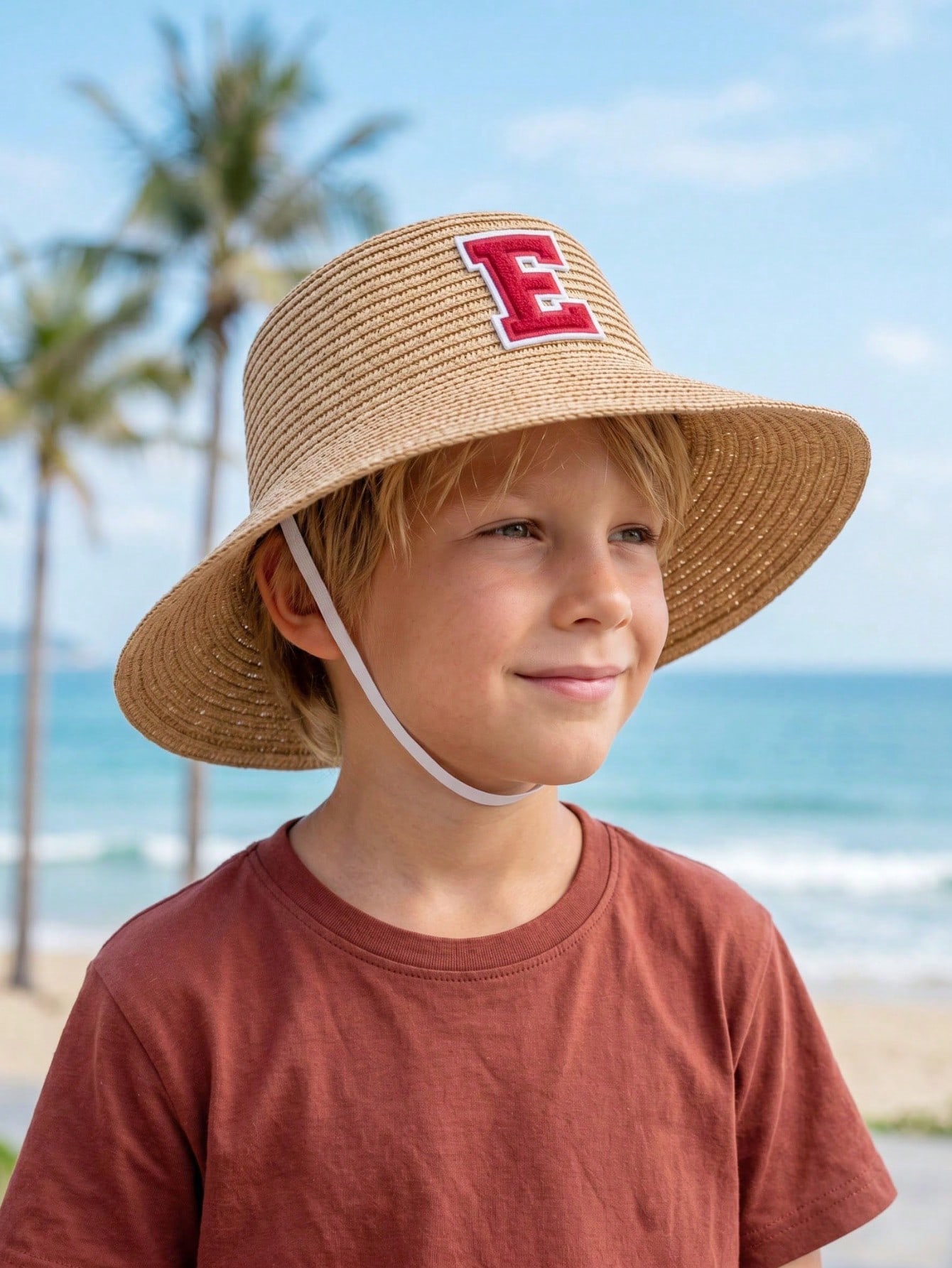 1Pc 3-8Y Boys Coffee Bow Straw - Straw Hat Summer ulasan dan harga