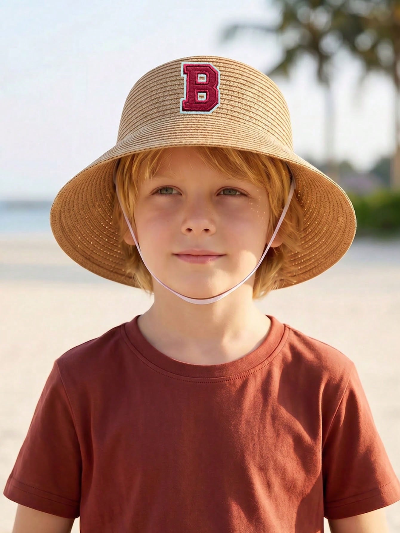 1Pc 3-8Y Boys Coffee Bow Straw - Straw Hat Summer ulasan dan harga