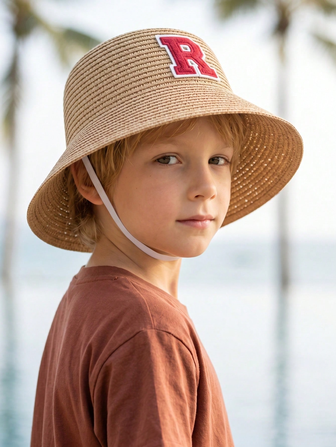1Pc 3-8Y Boys Coffee Bow Straw - Straw Hat Summer ulasan dan harga