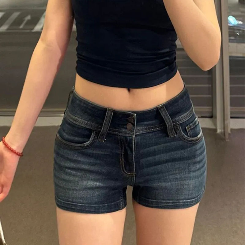 Women Deep Blue Retro Y2K Jean - Denim Shorts Women ulasan dan harga
