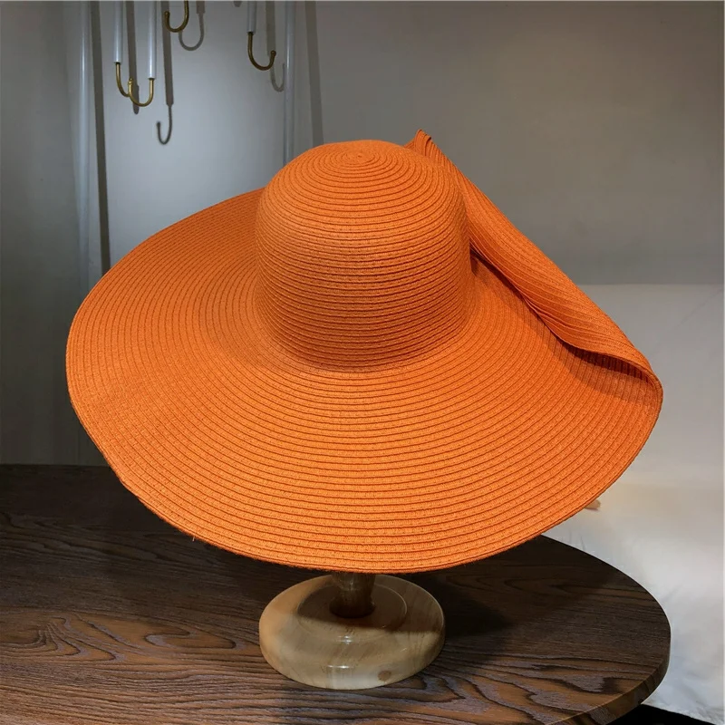 Orange straw hat 25cm super bi - Straw Hat Summer ulasan dan harga