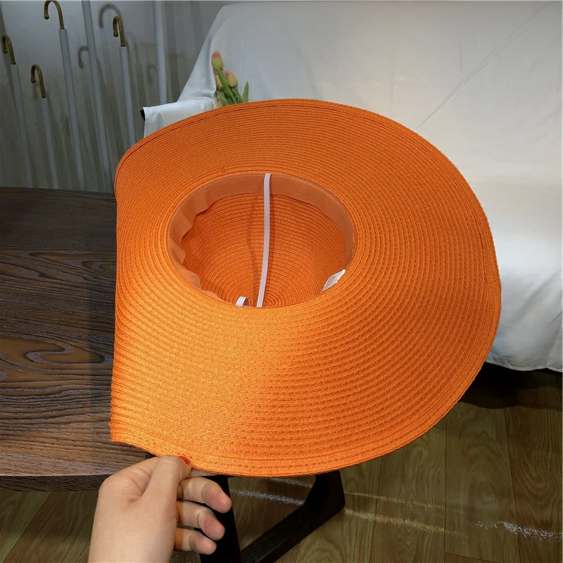 Orange straw hat 25cm super bi - Straw Hat Summer ulasan dan harga
