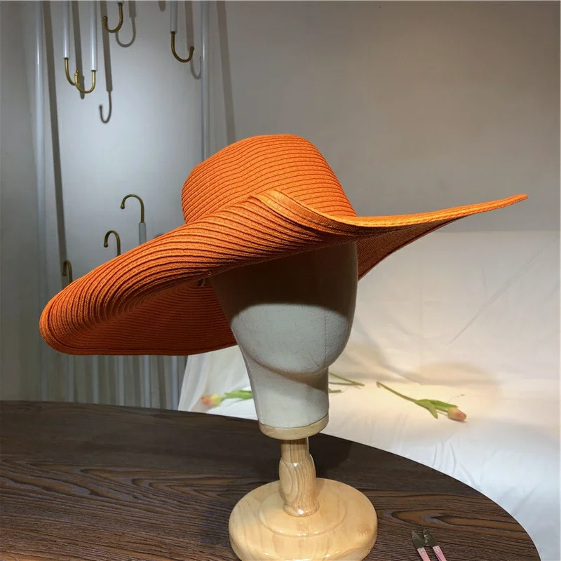 Orange straw hat 25cm super bi - Straw Hat Summer ulasan dan harga