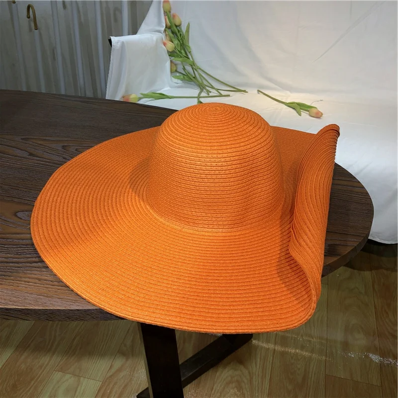 Orange straw hat 25cm super bi - Straw Hat Summer ulasan dan harga