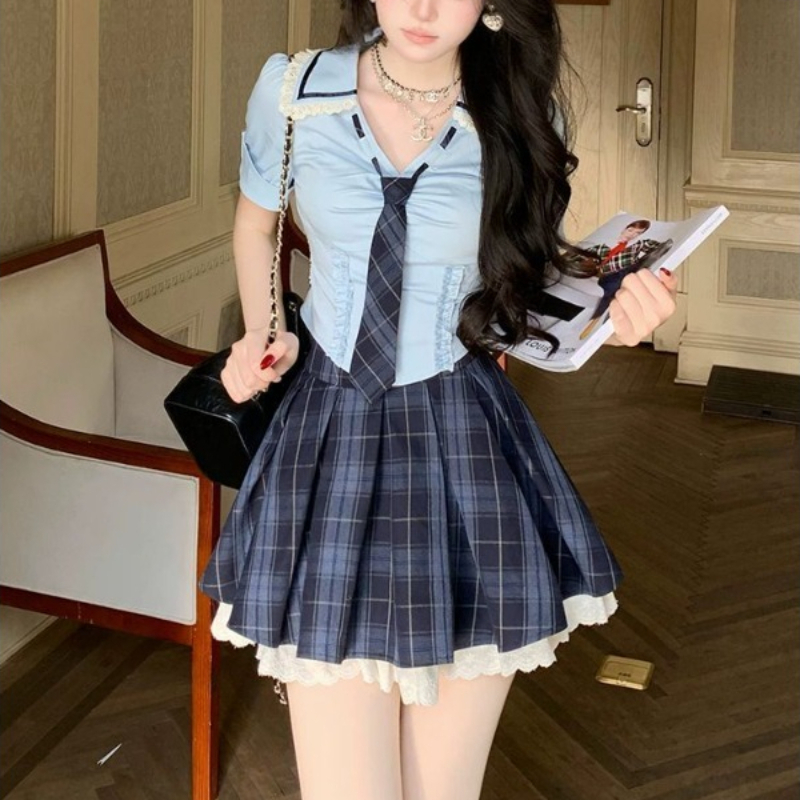 Preppy Style Dark Slim 2 Piece - Women'S Y2K Fashion Aesthetic ulasan dan harga