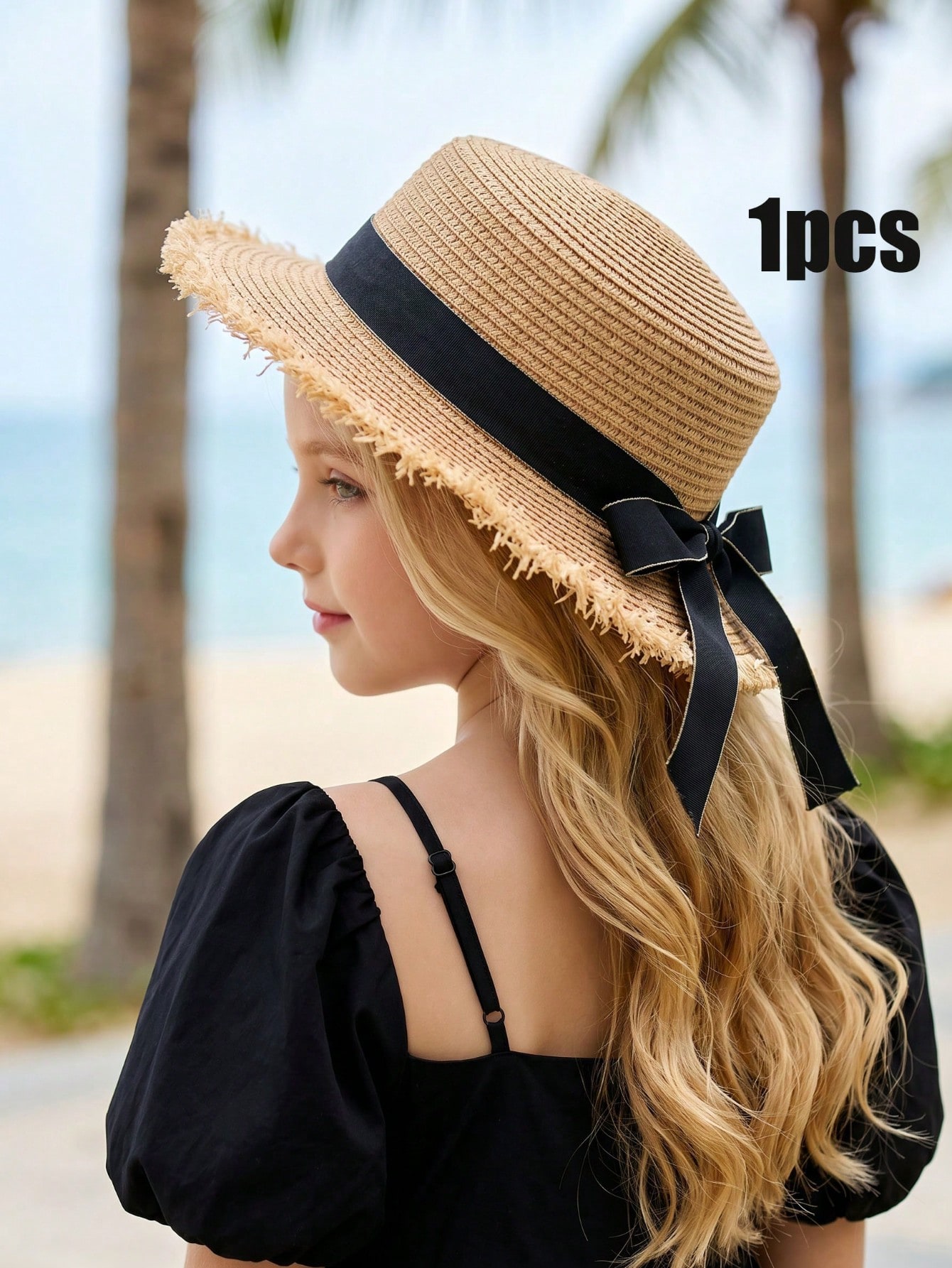 1Pc 3-8Y Girls Coffee Broken B - Straw Hat Summer ulasan dan harga