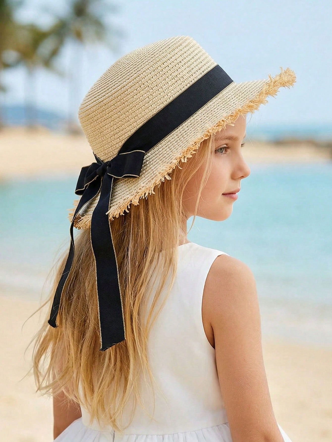 1Pc 3-8Y Girls Coffee Broken B - Straw Hat Summer ulasan dan harga