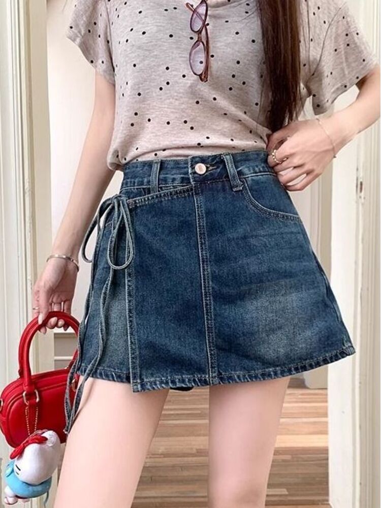 Women High Waist Denim Skort L - Denim Shorts Women ulasan dan harga