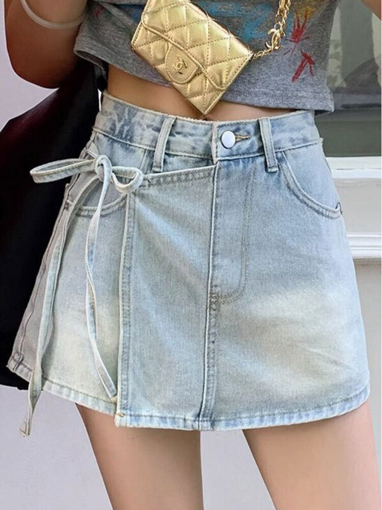 Women High Waist Denim Skort L - Denim Shorts Women ulasan dan harga