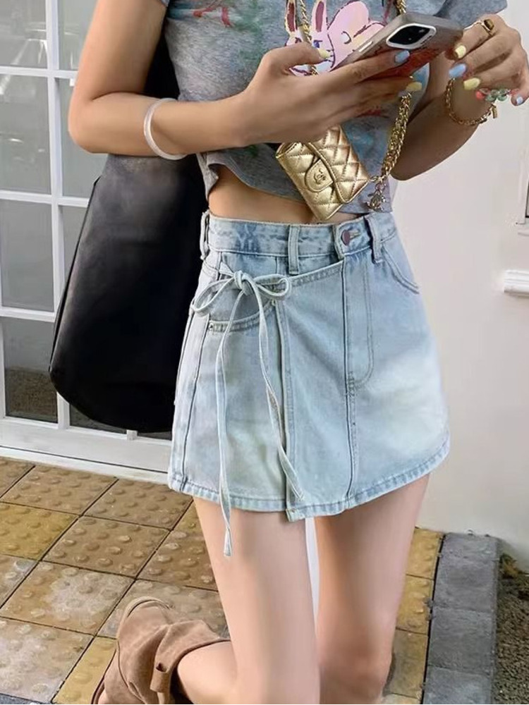 Women High Waist Denim Skort L - Denim Shorts Women ulasan dan harga
