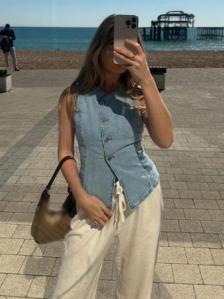 CPSYMYM Elegant Denim Vest Ski - Denim Shorts Women ulasan dan harga