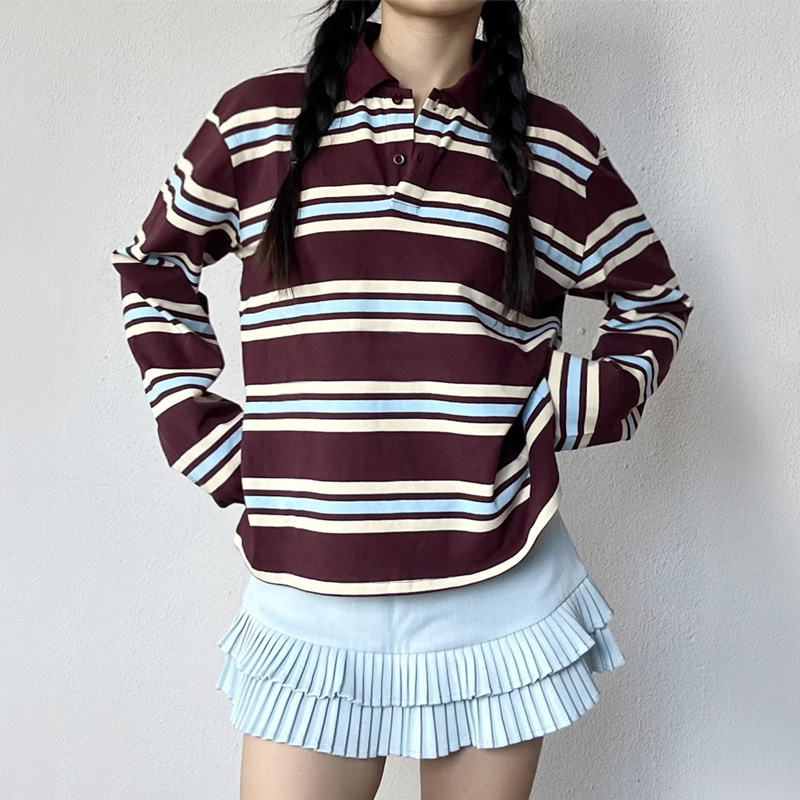 Women's Striped Relaxed Rugby  - Women'S Fashion Rugby Shirt ulasan dan harga