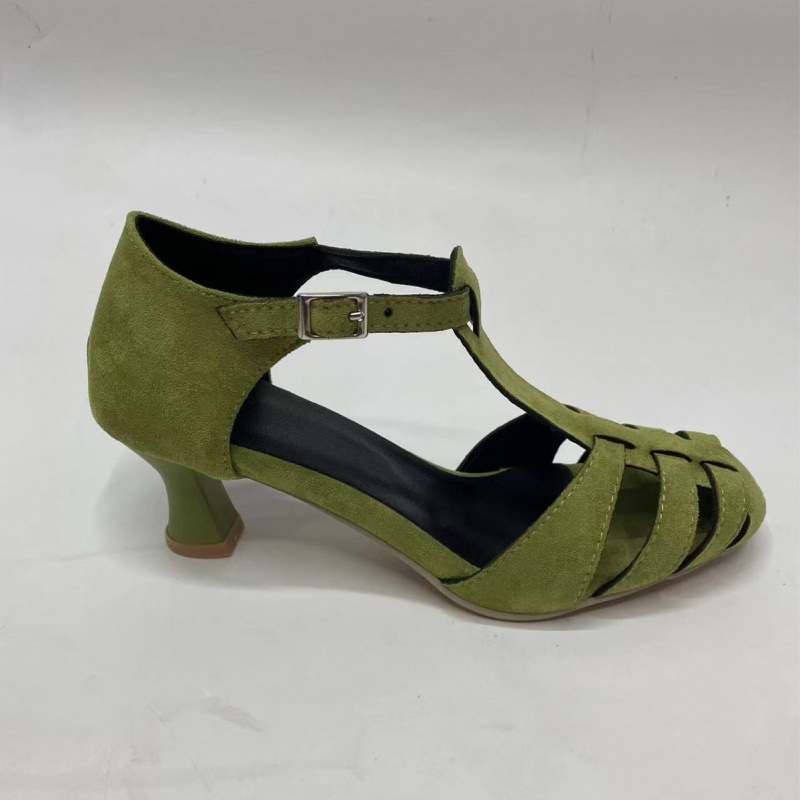 Women's Green Suede Kitten Hee - Spaghetti Strap Dress ulasan dan harga