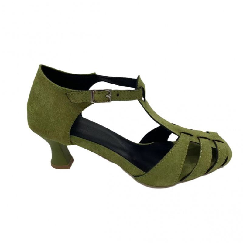 Women's Green Suede Kitten Hee - Spaghetti Strap Dress ulasan dan harga