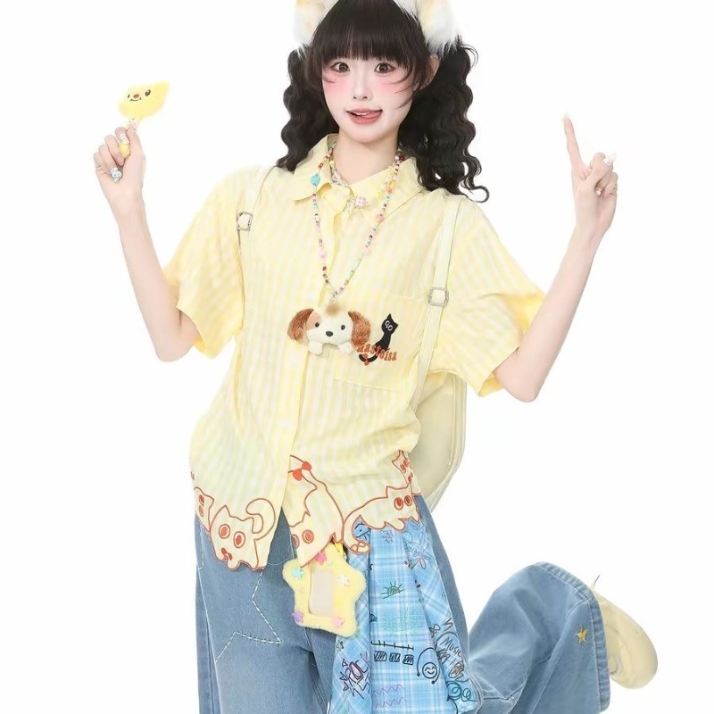Kimutomo Shirts Women Embroide - Women'S Y2K Fashion Aesthetic ulasan dan harga