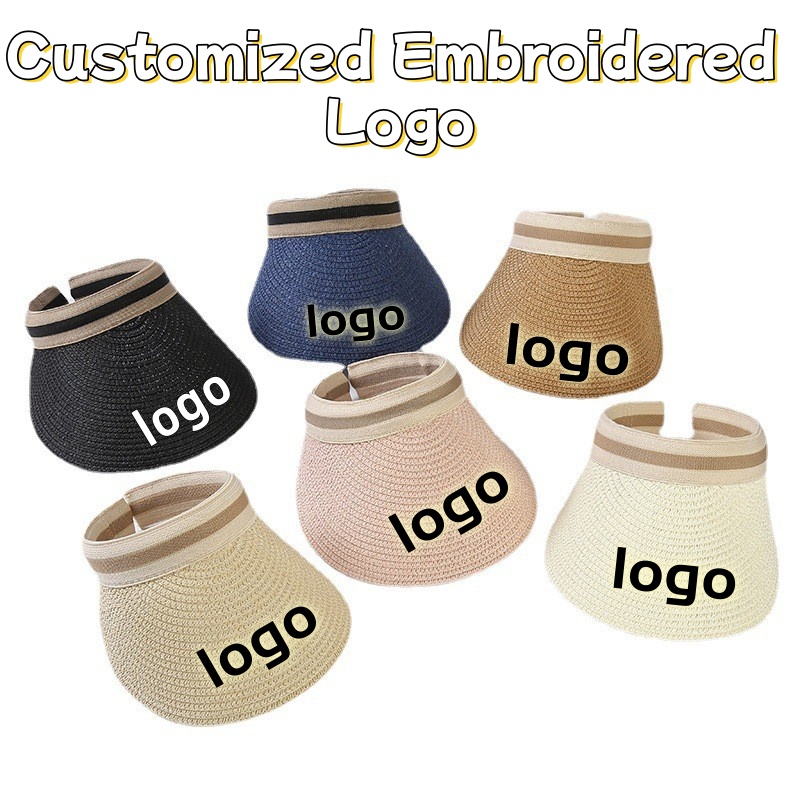 Customized Embroidered Logo Ou - Straw Hat Summer ulasan dan harga