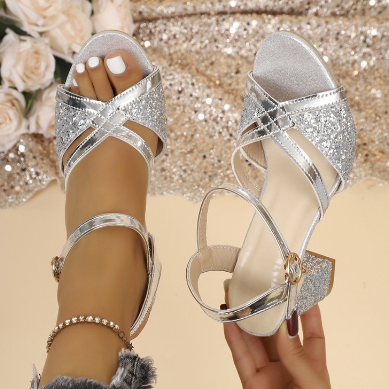 Women Block Heels Sandals Gold - Spaghetti Strap Dress ulasan dan harga