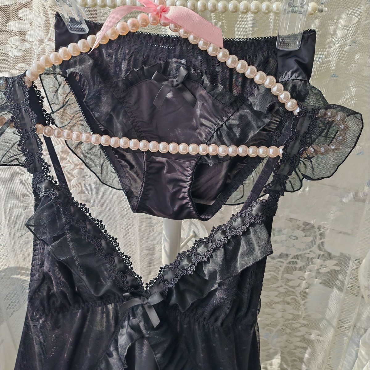Women Black Ice Silk Nightgown - Spaghetti Strap Dress ulasan dan harga