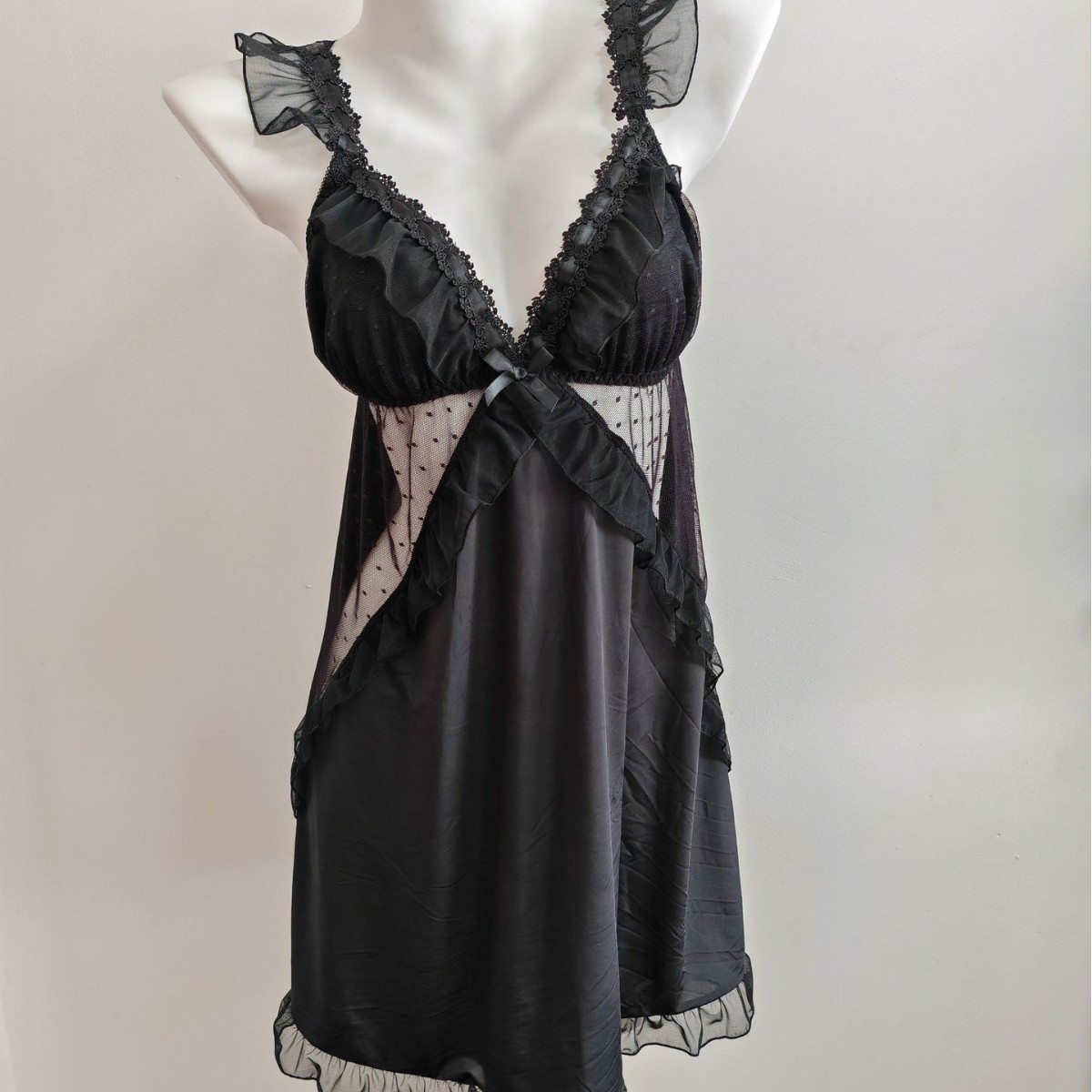 Women Black Ice Silk Nightgown - Spaghetti Strap Dress ulasan dan harga