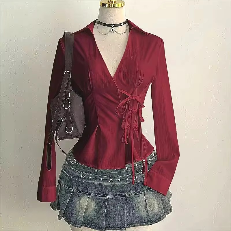 Fashion Long-sleeved Blouses S - Women'S Y2K Fashion Aesthetic ulasan dan harga