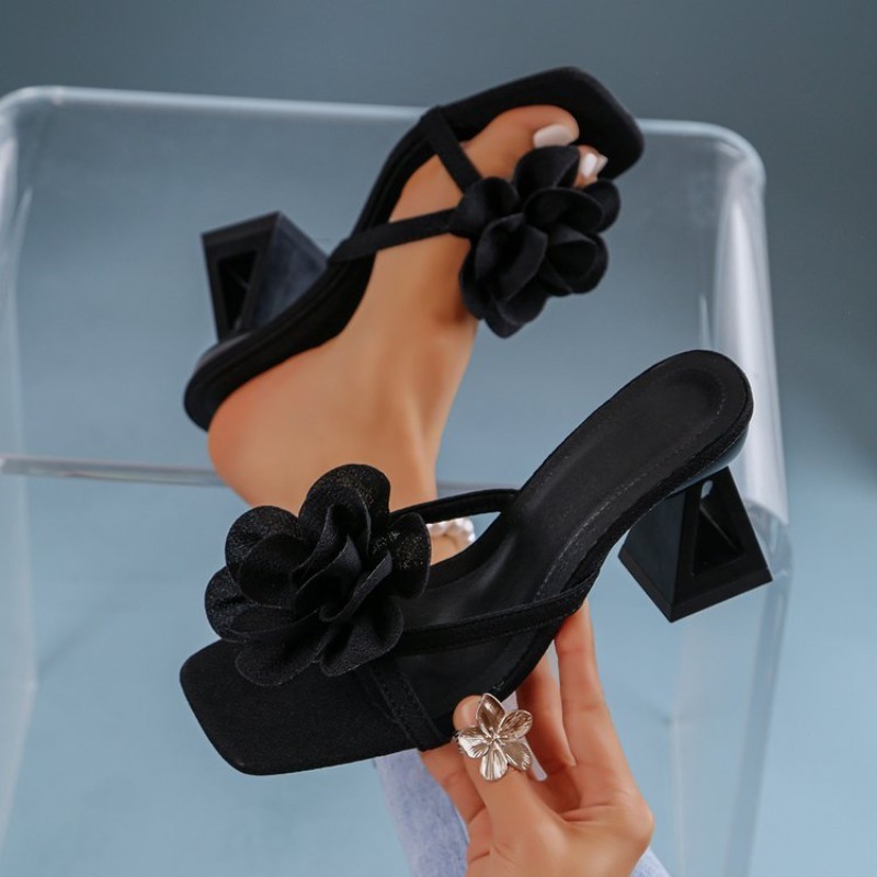 Womens 3D Flower Decor Sandals - Spaghetti Strap Dress ulasan dan harga