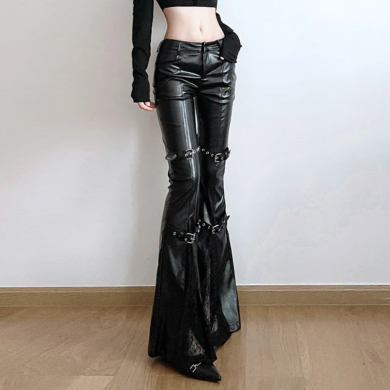 Women's PU Leather Flare Pants - Women'S Y2K Fashion Aesthetic ulasan dan harga
