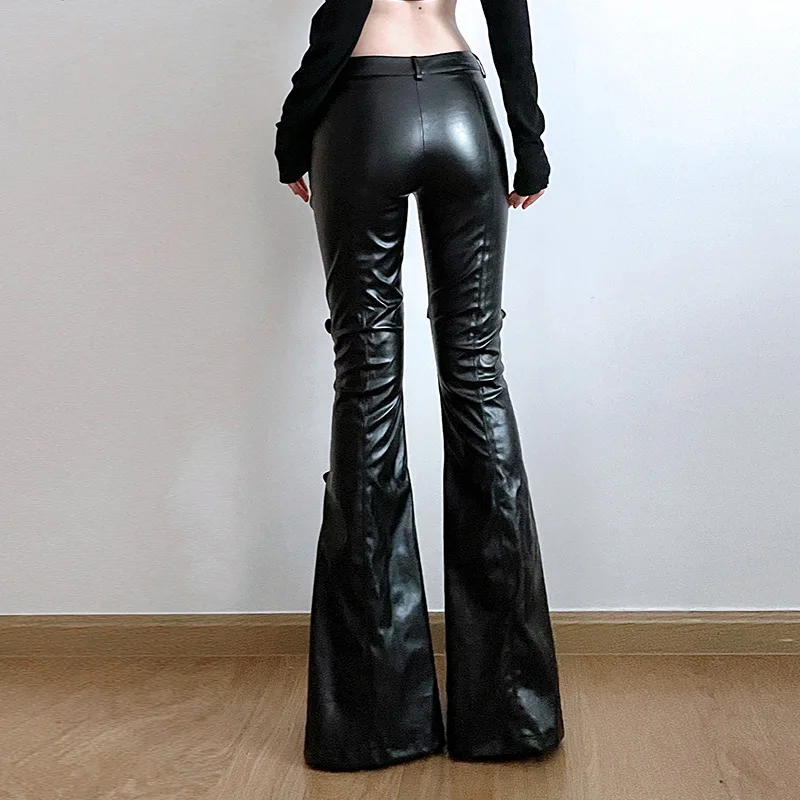 Women's PU Leather Flare Pants - Women'S Y2K Fashion Aesthetic ulasan dan harga