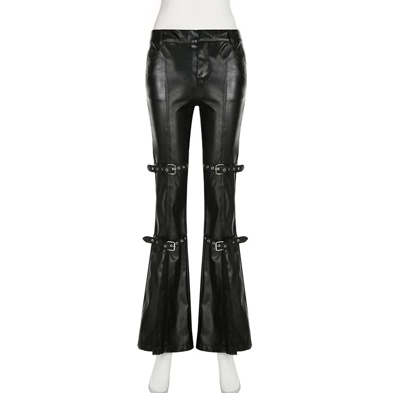 Women's PU Leather Flare Pants - Women'S Y2K Fashion Aesthetic ulasan dan harga