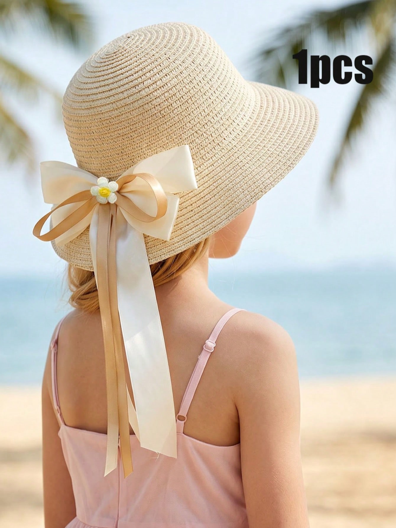 1Pc 3-8Y Girls Coffee Bow Stra - Straw Hat Summer ulasan dan harga