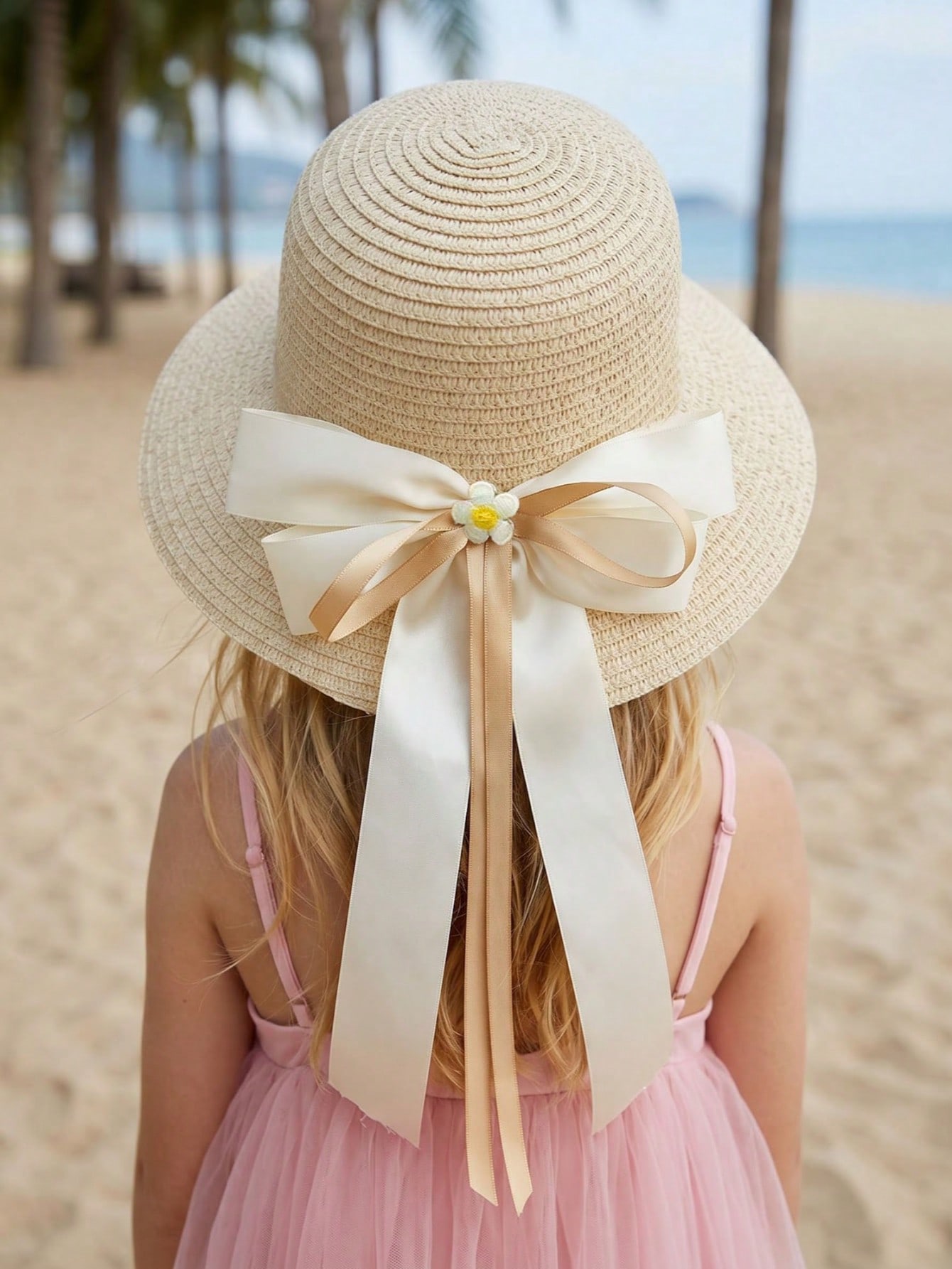 1Pc 3-8Y Girls Coffee Bow Stra - Straw Hat Summer ulasan dan harga